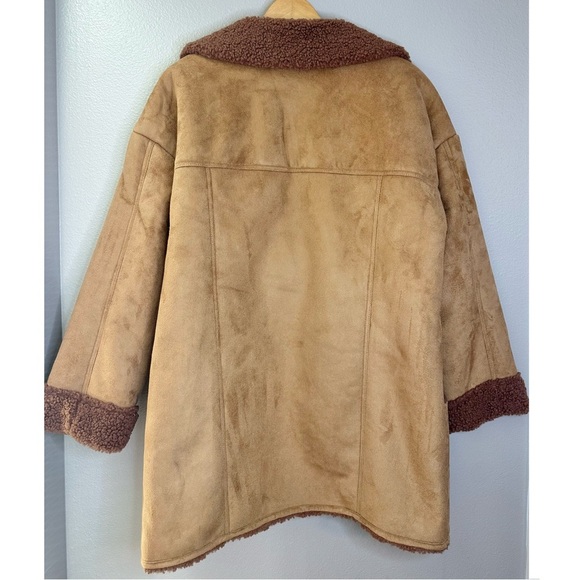 NWT Free People Diogo Oversized Colorblock Faux Sherpa Suede Brown Coat Jacket - Picture 9 of 12
